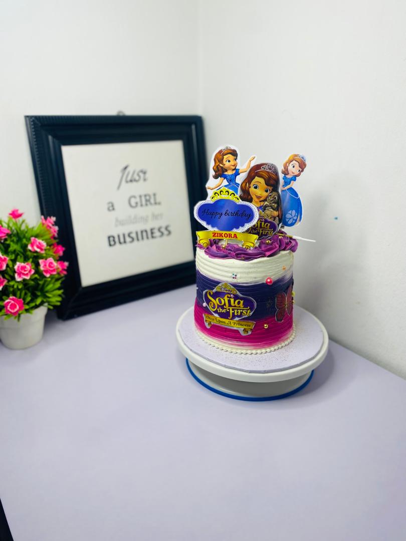 Sofia the First birthday cake with character toppers