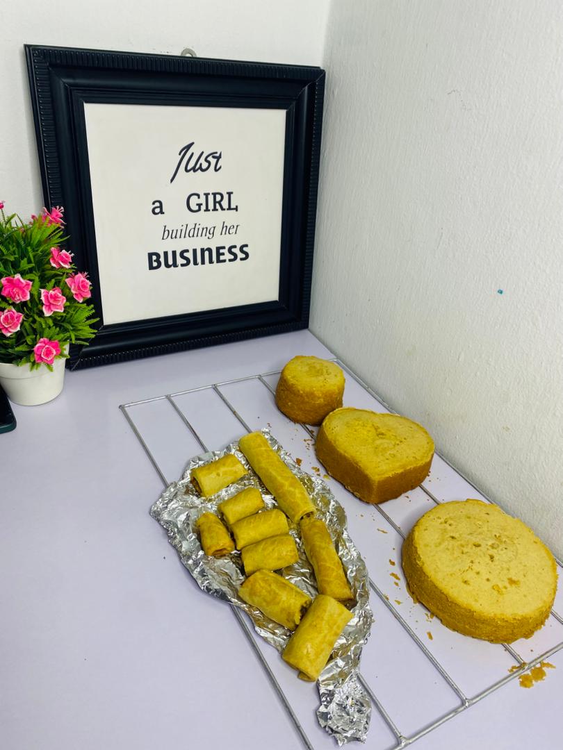 Fresh baked cakes on cooling rack