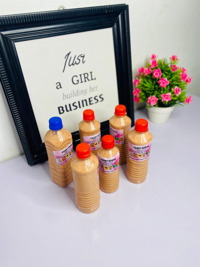 Groundnut paste bottles with Cassy Bakes labels