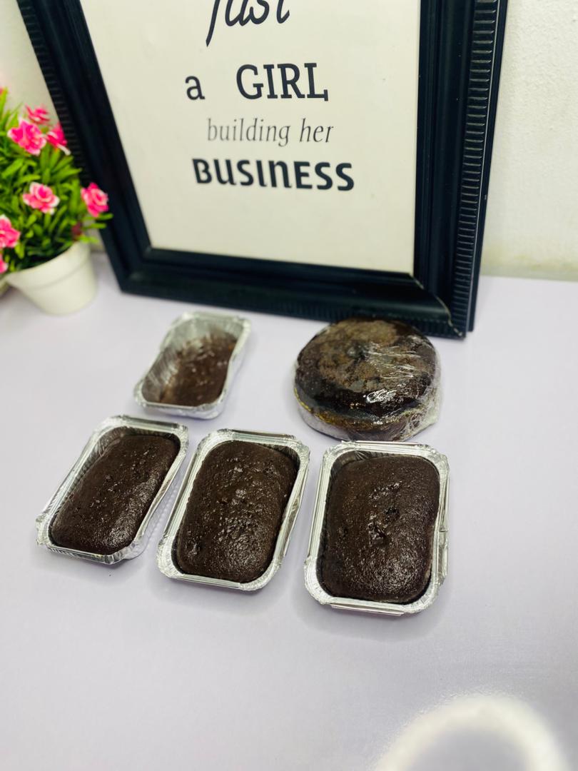 Chocolate brownies in foil trays