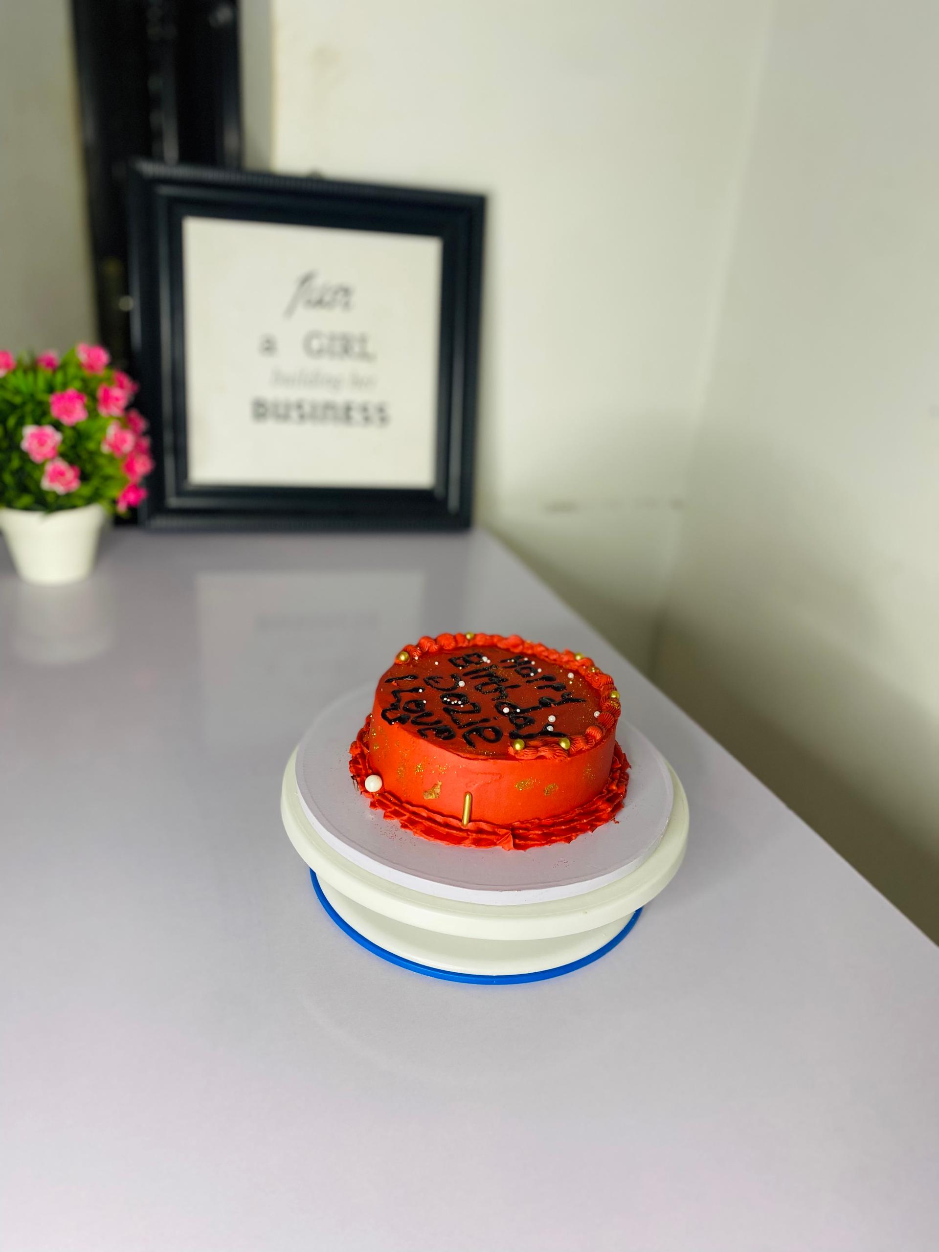 Red Celebration Cake with Gold Details by Cassy Bakes